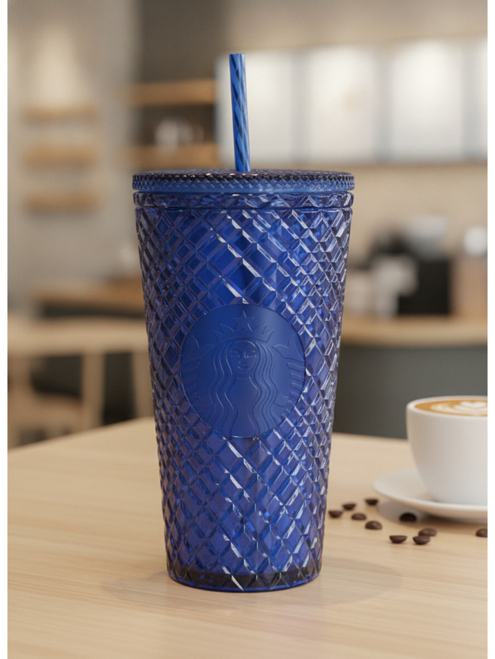 Starbucks Blue Textured Plastic Tumbler with Straw 16oz/473ml